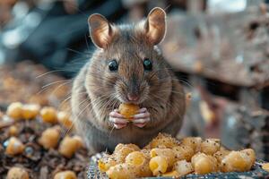 ai generiert ein Ratte Essen Essen im ein schmutzig Müll Behälter , ai generiert foto