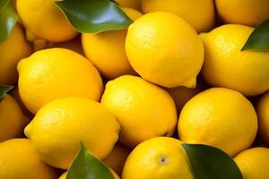 ai generiert reif Gelb Zitronen Nahansicht Hintergrund oder Textur foto