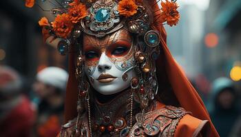ai generiert Frauen im traditionell Kleidung beim ein bunt Karneval, präsentieren Eleganz generiert durch ai foto