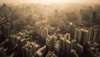 ai generiert hoch Winkel Aussicht von ein modern Stadt Horizont beim Dämmerung generiert durch ai foto