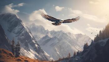 ai generiert majestätisch Falke steigt an hoch, Umarmen Freiheit im Berg Landschaft generiert durch ai foto