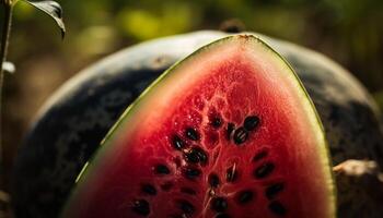 ai generiert frisch Wassermelone Scheibe, saftig und erfrischend, perfekt Sommer- Snack generiert durch ai foto
