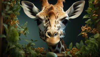 ai generiert Giraffe und Zebra Stehen im das afrikanisch Savanne, suchen süß generiert durch ai foto