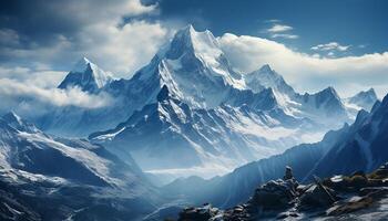 ai generiert majestätisch Berg Gipfel, Schnee bedeckt, Himmel Blau, still Szene, atemberaubend Schönheit generiert durch ai foto