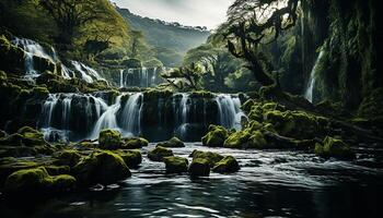 ai generiert still Szene fließend Wasser, Grün Bäume, verschwommen Bewegung, tropisch Regenwald generiert durch ai foto