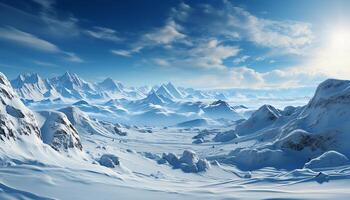 ai generiert majestätisch Berg Bereich, Blau Himmel, still See, gefroren Landschaft generiert durch ai foto