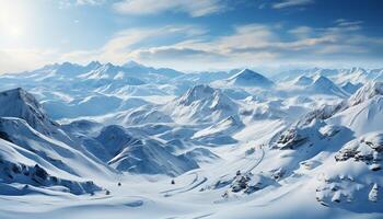 ai generiert Schnee gekappt Berge, eisig Spitzen, still Wälder Winter atemberaubend Schönheit generiert durch ai foto