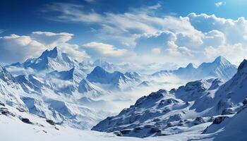 ai generiert majestätisch Berg Gipfel, Schnee bedeckt Landschaft, still Winter Abenteuer generiert durch ai foto