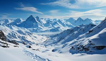 ai generiert majestätisch Berg Gipfel, still Winter Landschaft, gefroren Blau Himmel generiert durch ai foto