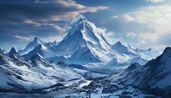 ai generiert majestätisch Berg Gipfel, Schnee bedeckt Landschaft, still Himmel, abenteuerlich Wandern generiert durch ai foto