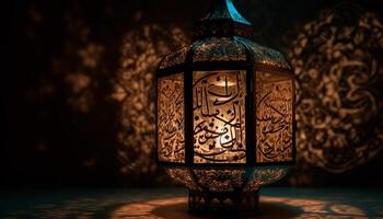 ai generiert Ramadan Feier beleuchtet Laternen symbolisieren Spiritualität und kulturell Traditionen generiert durch ai foto