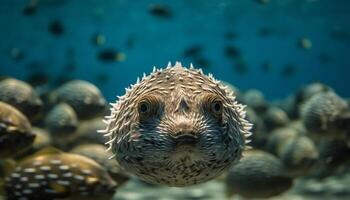 ai generiert ein schließen oben Porträt von ein groß Schildkröte Schwimmen unter Wasser generiert durch ai foto