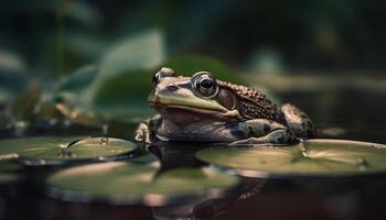 ai generiert Grün Kröte Sitzung auf Blatt, Aufpassen Natur Schönheit generiert durch ai foto