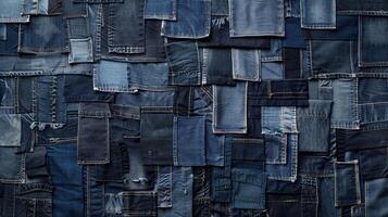 ai generiert gemütlich hausgemacht Patchwork Decke gefertigt von Denim Fetzen, ai generiert. foto