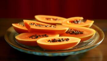 ai generiert frisch Papaya Scheibe, ein saftig und gesund Snack generiert durch ai foto