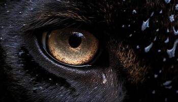 ai generiert süß Hund starren, nass Nase, schwarz Hintergrund generiert durch ai foto