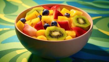 ai generiert frisch Obst Salat ein beschwingt, gesund Sommer- Snack generiert durch ai foto