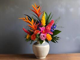 ai generiert Blumen im Vase auf ein Tabelle foto