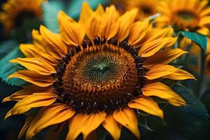 ai generiert schön Sonnenblume im das Garten. Sonnenblume natürlich Hintergrund. foto