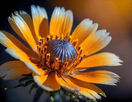 ai generiert schließen oben von ein Gelb Blume im das Garten. selektiv Fokus. foto