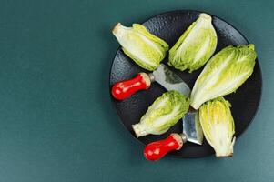Gruppe von Romaine Grüner Salat Herzen foto