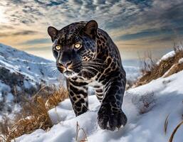 ai generiert Nahansicht von ein melanistisch Jaguar foto