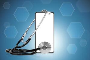 Medizin Hintergrund mit Telefon und Stethoskop foto