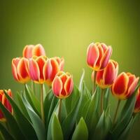 ai generiert Wildblumen auf ein Grün verschwommen Hintergrund Tulpe foto