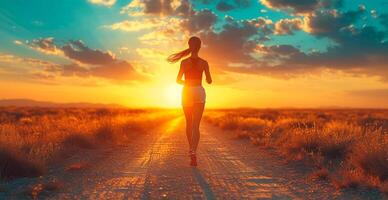 ai generiert Laufen Mädchen beim Sonnenuntergang, Sport Joggen, gesund Lebensstil - - ai generiert Bild foto