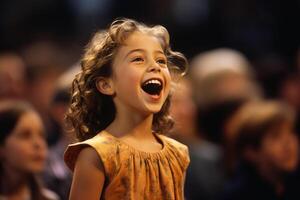 ai generiert ein jung Mädchen Kind Singen Bokeh Stil Hintergrund mit generativ ai foto