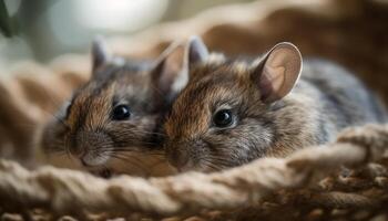 ai generiert süß flauschige Baby Kaninchen Sitzung zusammen, suchen beim Kamera generiert durch ai foto