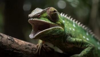 ai generiert ein süß Gecko auf ein Zweig, suchen beim das Kamera generiert durch ai foto