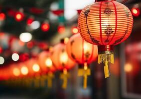 ai generiert Chinesisch Laternen erleuchten das Nacht, feiern traditionell Kultur und Religion generiert durch ai foto