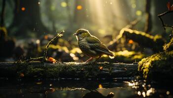 ai generiert süß Vogel sich niederlassen auf Zweig, umgeben durch Natur generiert durch ai foto