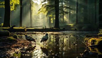 ai generiert Ente schwimmt friedlich im still Herbst Teich generiert durch ai foto