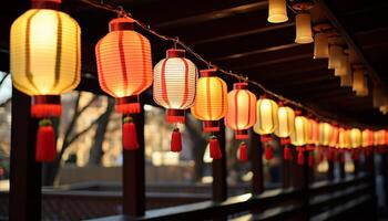 ai generiert Chinesisch Laternen erleuchten das Nacht, symbolisieren der Wohlstand und Tradition generiert durch ai foto