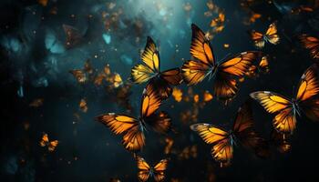 ai generiert beschwingt farbig Schmetterling fliegend im Natur Schönheit generiert durch ai foto