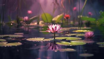 ai generiert schön Lotus Blume Blüten im still Teich generiert durch ai foto