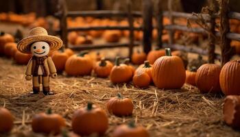 ai generiert Halloween Kürbis Dekoration im Herbst Bauernhof Szene generiert durch ai foto