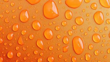 ai generiert heiter Orange Hintergrund geschmückt mit glitzernd Tröpfchen von Wasser, ai generiert. foto