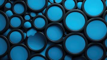 ai generiert Blau Plastik Konstruktion Teller geschmückt mit glatt schwarz Kreise zum ein modern berühren. ai generiert. foto