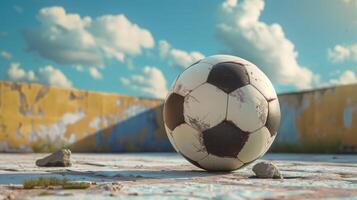 ai generiert erkunden das Kompliziertheit von ein 3d gerendert Fußball Ball, wo innovativ, auf dem neuesten Stand Technologie trifft das Welt die meisten Geliebte Sport. ai generiert. foto