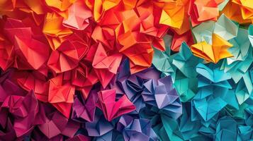 ai generiert abstrakt Hintergrund Hintergrund Eigenschaften bunt Origami Papier, ai generiert. foto