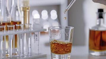 ai generiert Whiskey Labor. ein Geschmack von Präzision - - erkunden Whiskey mit Pipetten. foto