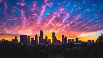 ai generiert Sonnenuntergang im das Stadt foto