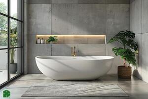 ai generiert modern minimalistisch Badezimmer mit sauber Linien und monochromatisch Farben foto