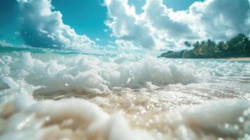 ai generiert tropisch sandig Strand geküsst durch sanft Wellen. ai generiert foto
