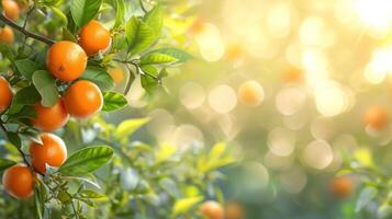 ai generiert Orange Baum im das Ecke im Über verschwommen Hintergrund foto