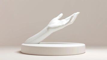 ai generiert elegant weiblich Hand Geste Weiß Skulptur, Frau Zubehör Kunst Schmuck Hintergrund foto