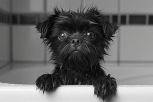 ai generiert affenpinscher Hund Rasse Einweichen entspannend im ein Badewanne foto